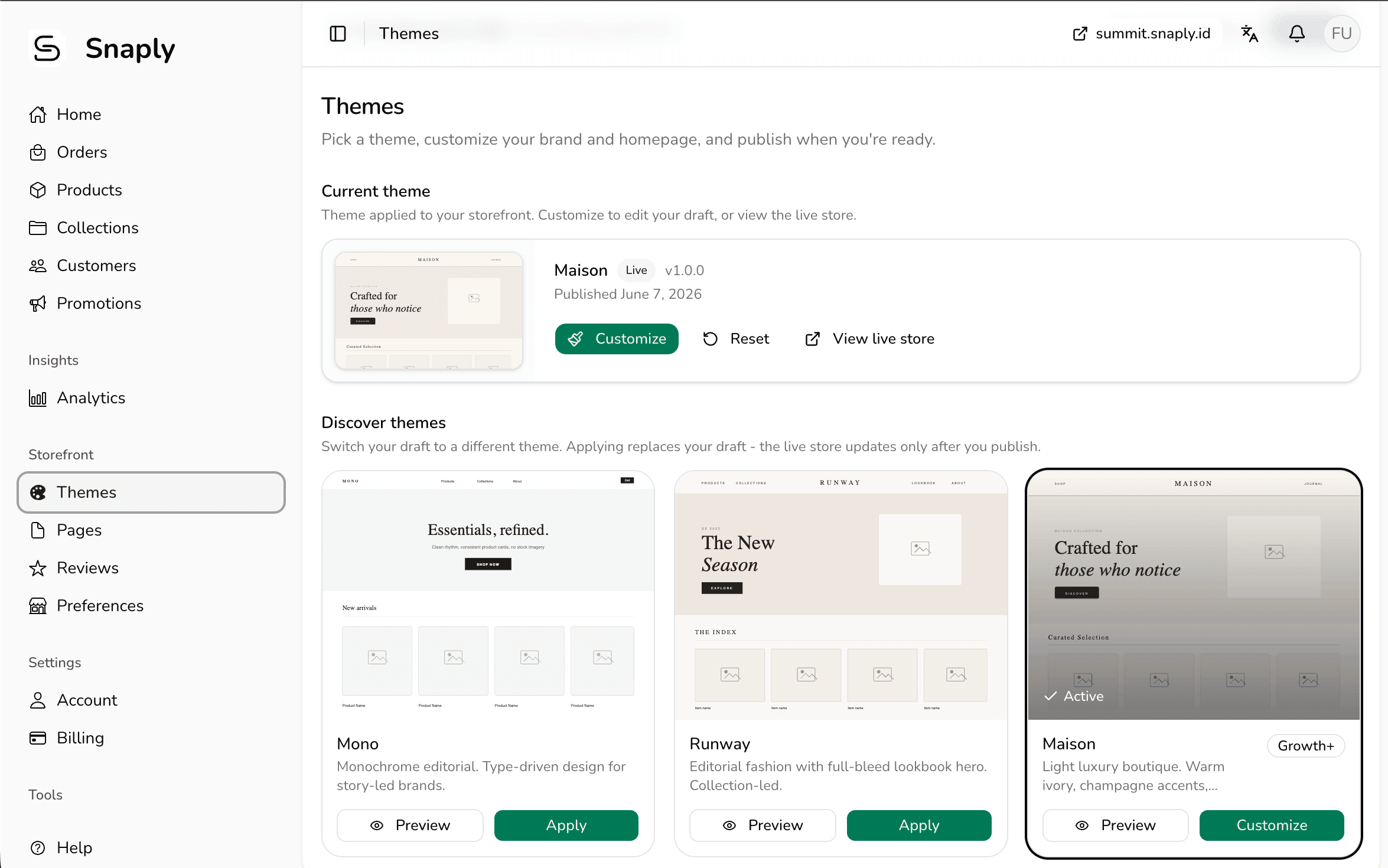 Theme picker with category filters